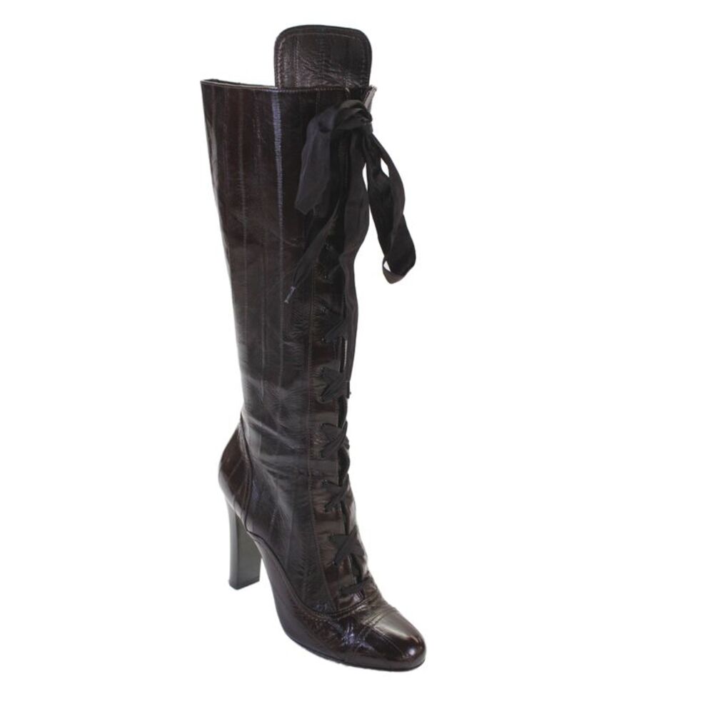 Burberry Womens Leather Lace Up Front Knee High Boots Brown Size 39 9
